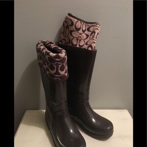 Coach Chocolate Brown Rain Boots with Signature Cuff